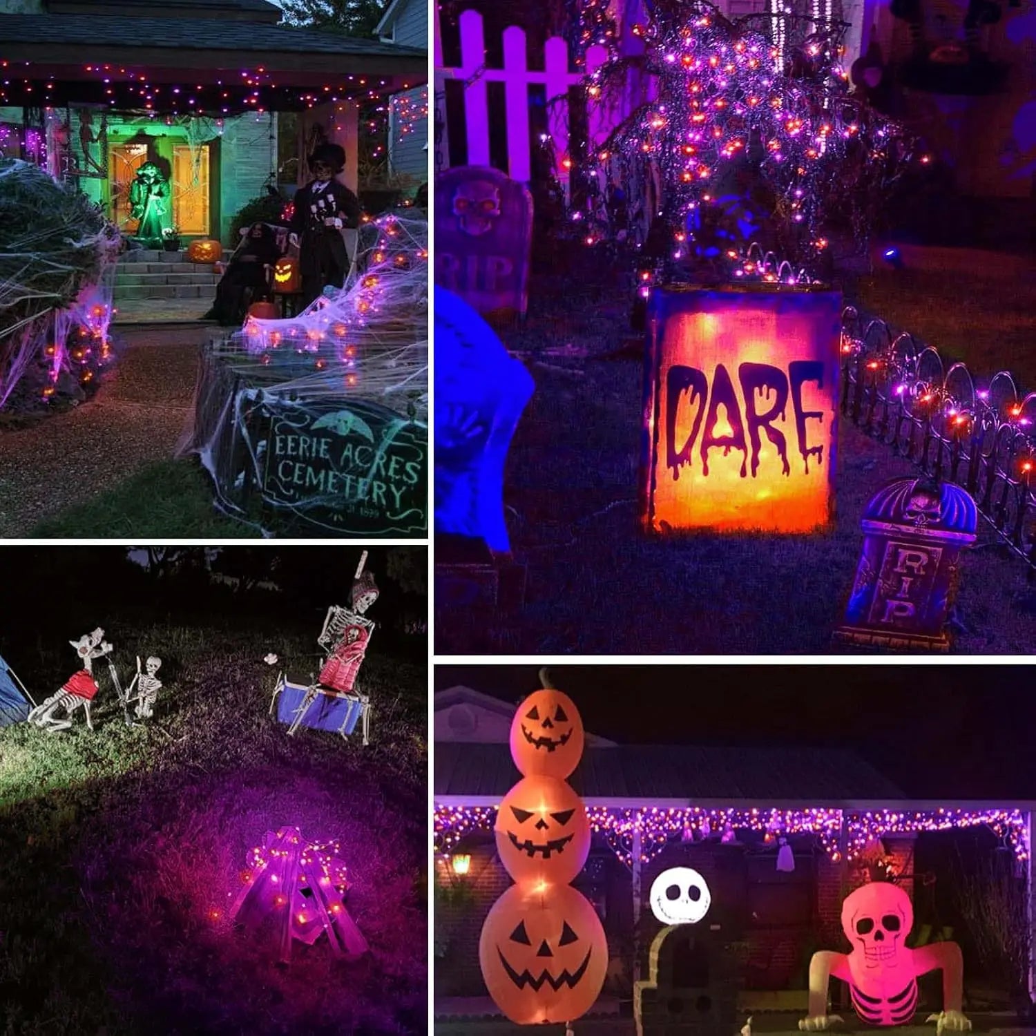 60M 600 Leds Halloween Orange and Purple String Lights Halloween Fairy Lights 8 Modes for Outdoor Garden Balcony Party Christmas