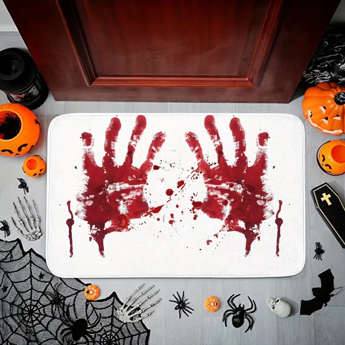 Halloween Bath Mat Bloody Handprint Entrance Doormat Decor Bathroom Corridor Balcony Rugs Prank Blood Bedroom Rug Halloween
