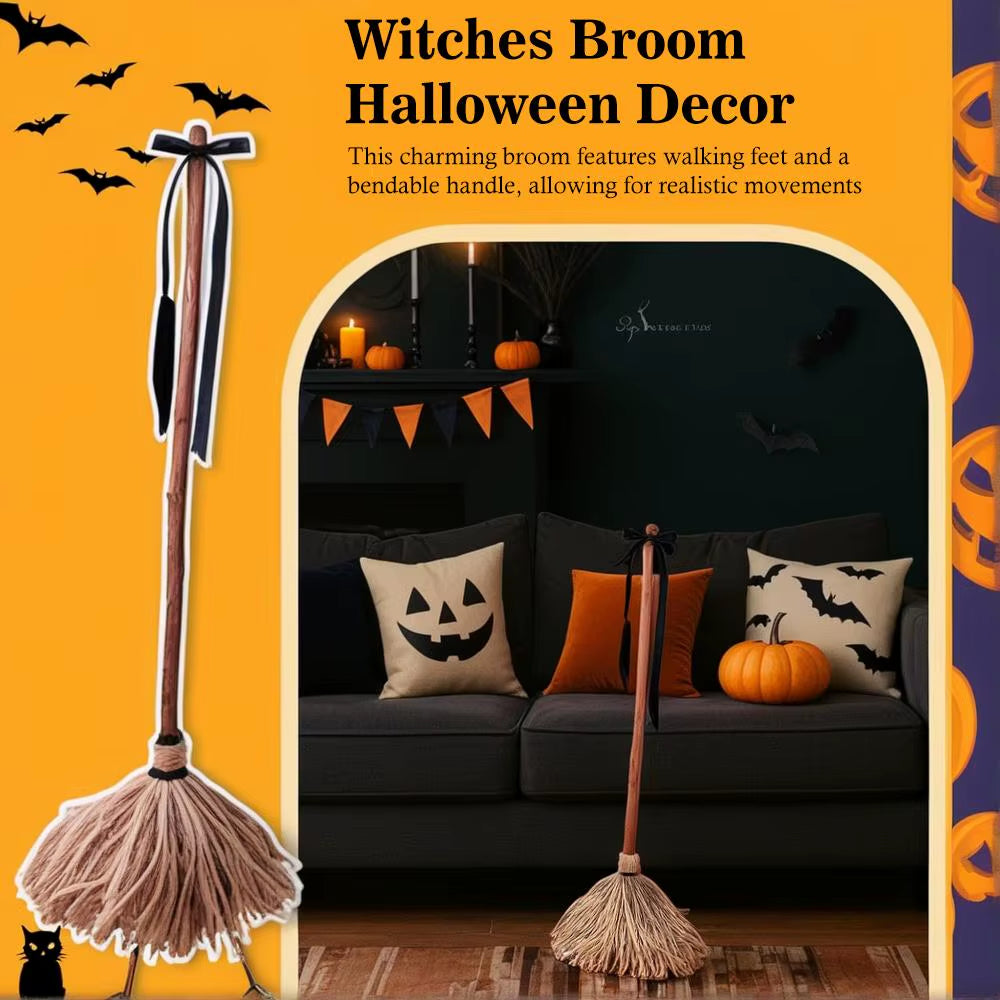Halloween Floating Witch'S Broom Haunted Dancing Broom Moving Broomstick Magic Enchanter Sorceress Broom Prop Light up Sound