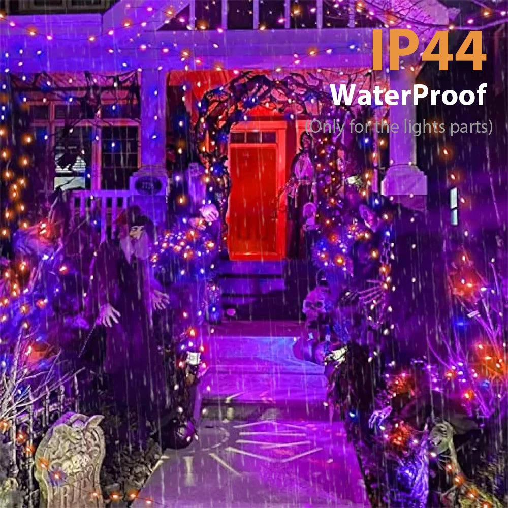60M 600 Leds Halloween Orange and Purple String Lights Halloween Fairy Lights 8 Modes for Outdoor Garden Balcony Party Christmas